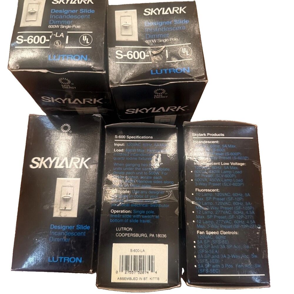 5xLutron Skylark Lt Almond Single Pole Slide Dimmer Switch Control 600W S-600-LA